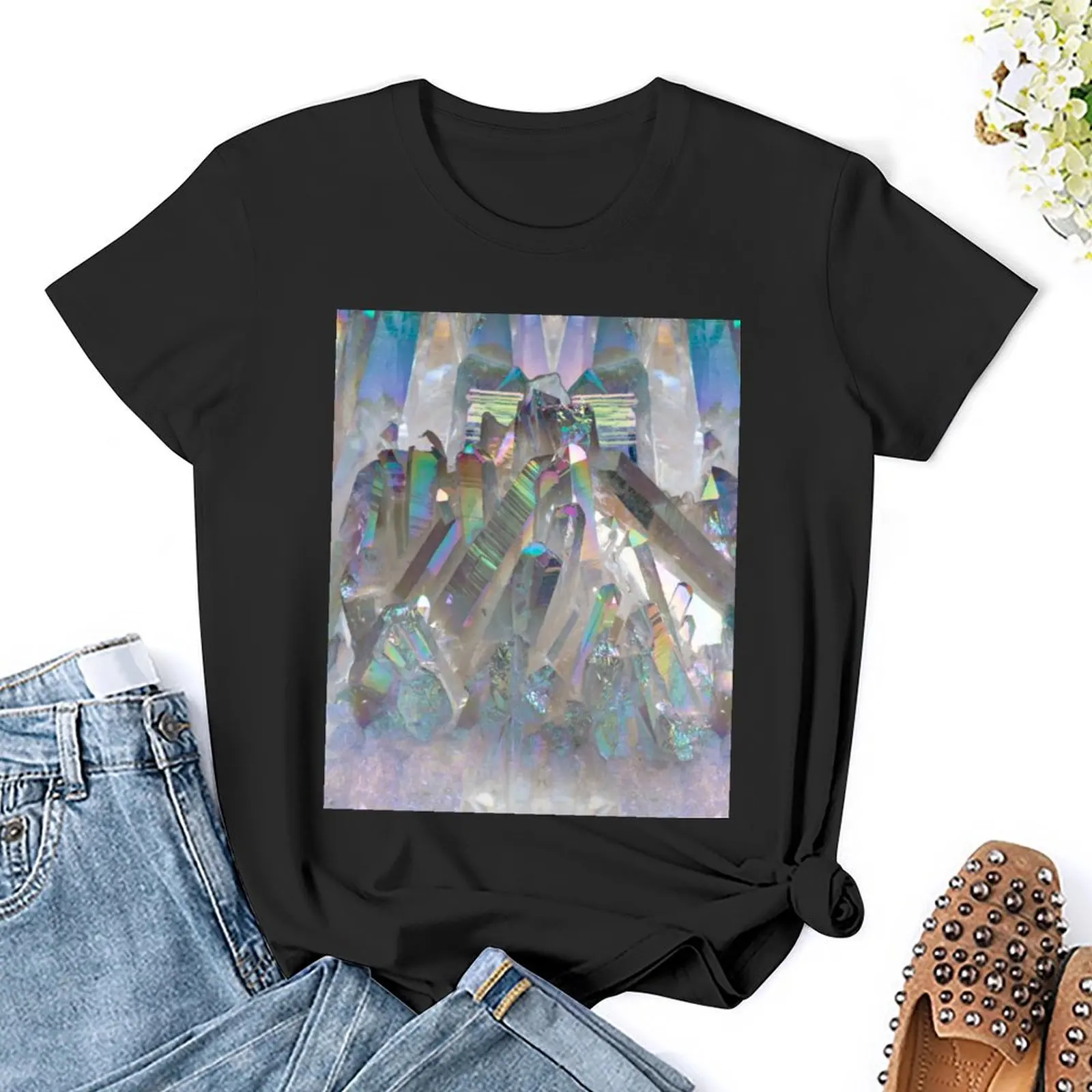 Радужная голографическая футболка винтажная одежда футболки с графическим