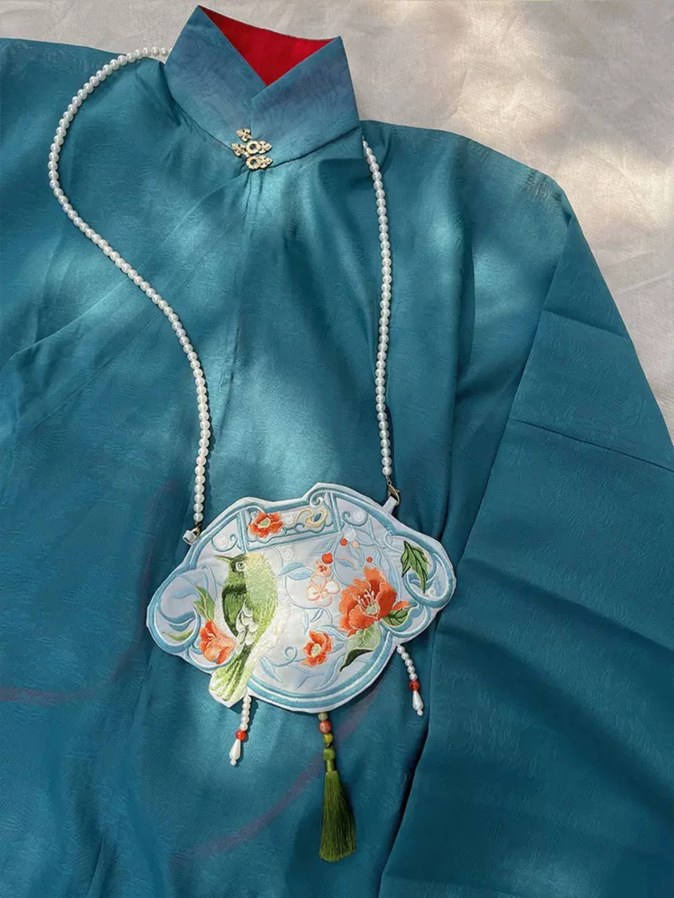 na oryginalna haftowana torba ramię Hanfu Goldfish Folk Handmade Bag Pearl Chain renesansowe starożytne chińskie akcesoria kostiumowe
