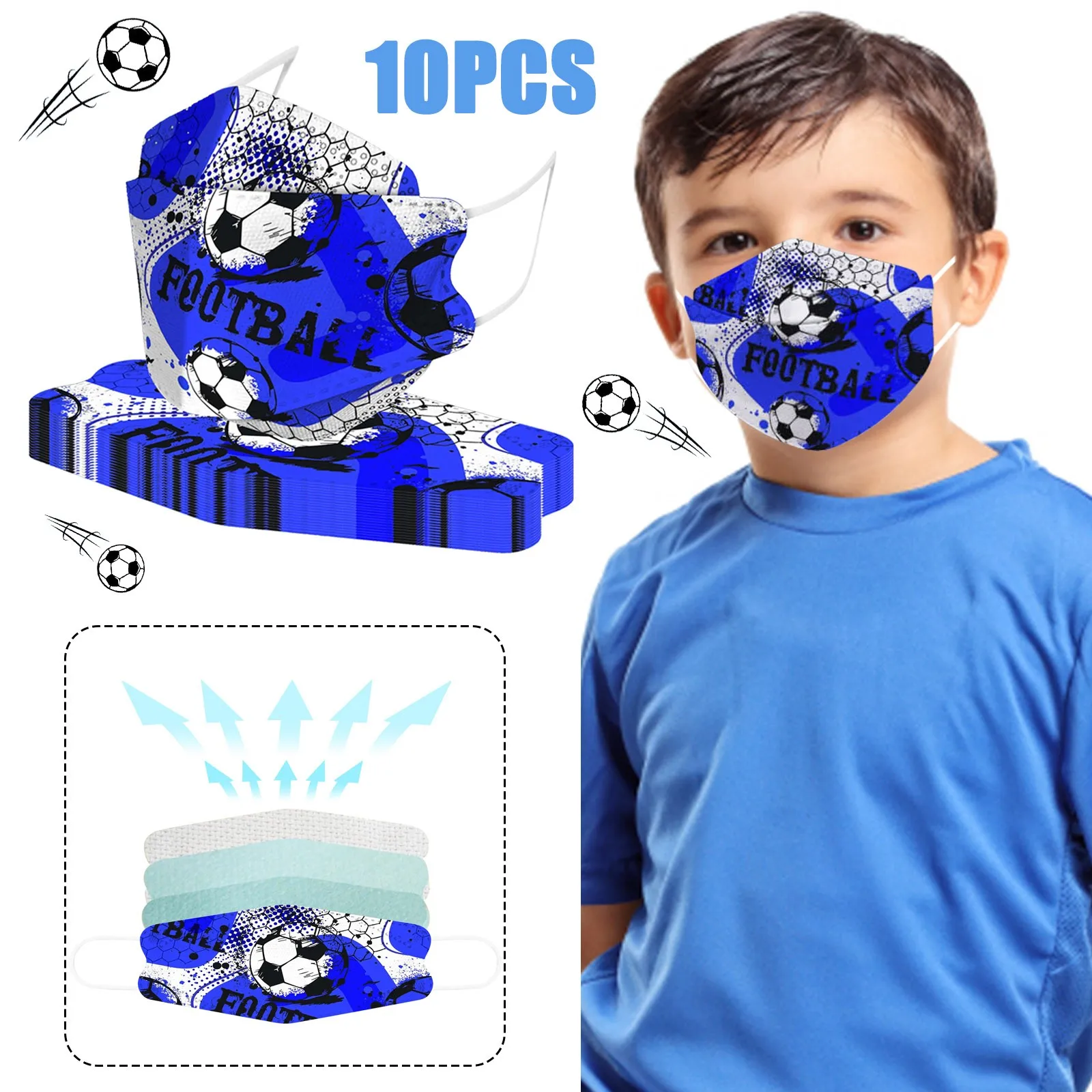 

10pcs Soccer Doodles For Kids Mouth Masks Cover For Earloop Bandage Masques Space Sky Face Mask Fish Type Safetys Masks