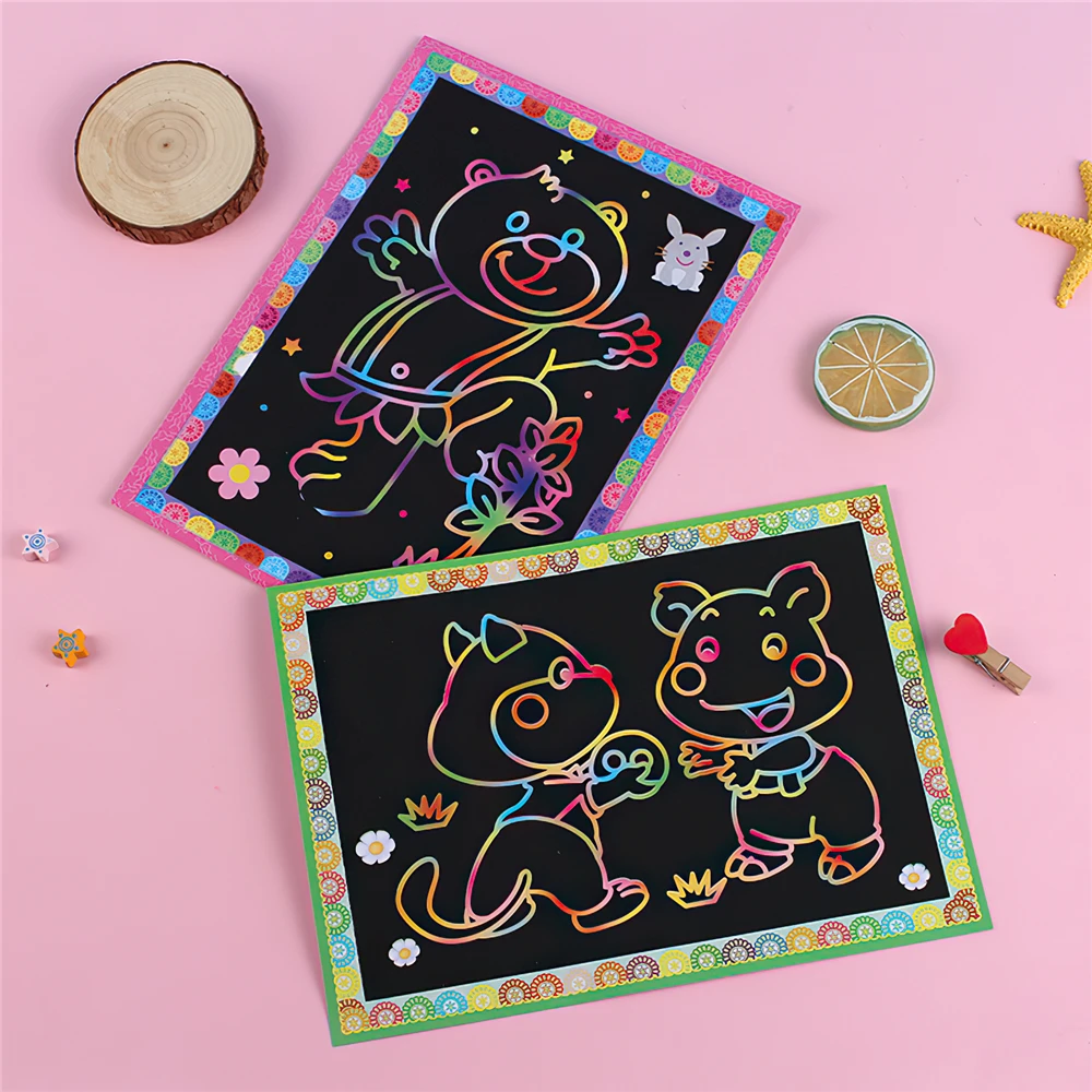 20pcs/Set Drawing Board Creative Cards Stickers Magic Scratch Art Child Painting Learning Education Toy Coloring Books For Kids |