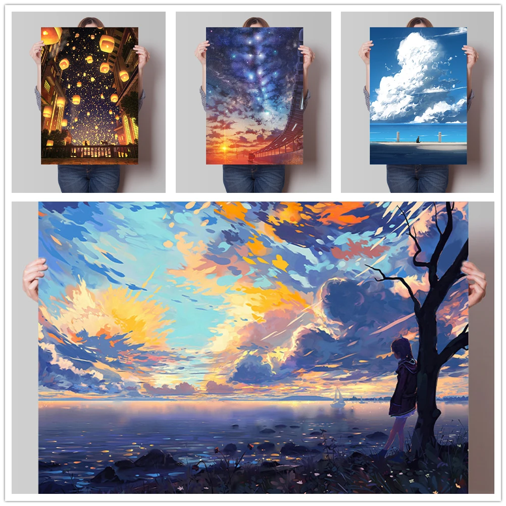 

Анимационный пейзаж, постер, эстетическая Наклейка на стену, домашний Декор, живопись, постер, наклейка на стену, Постер, прямая Наклейка на ...