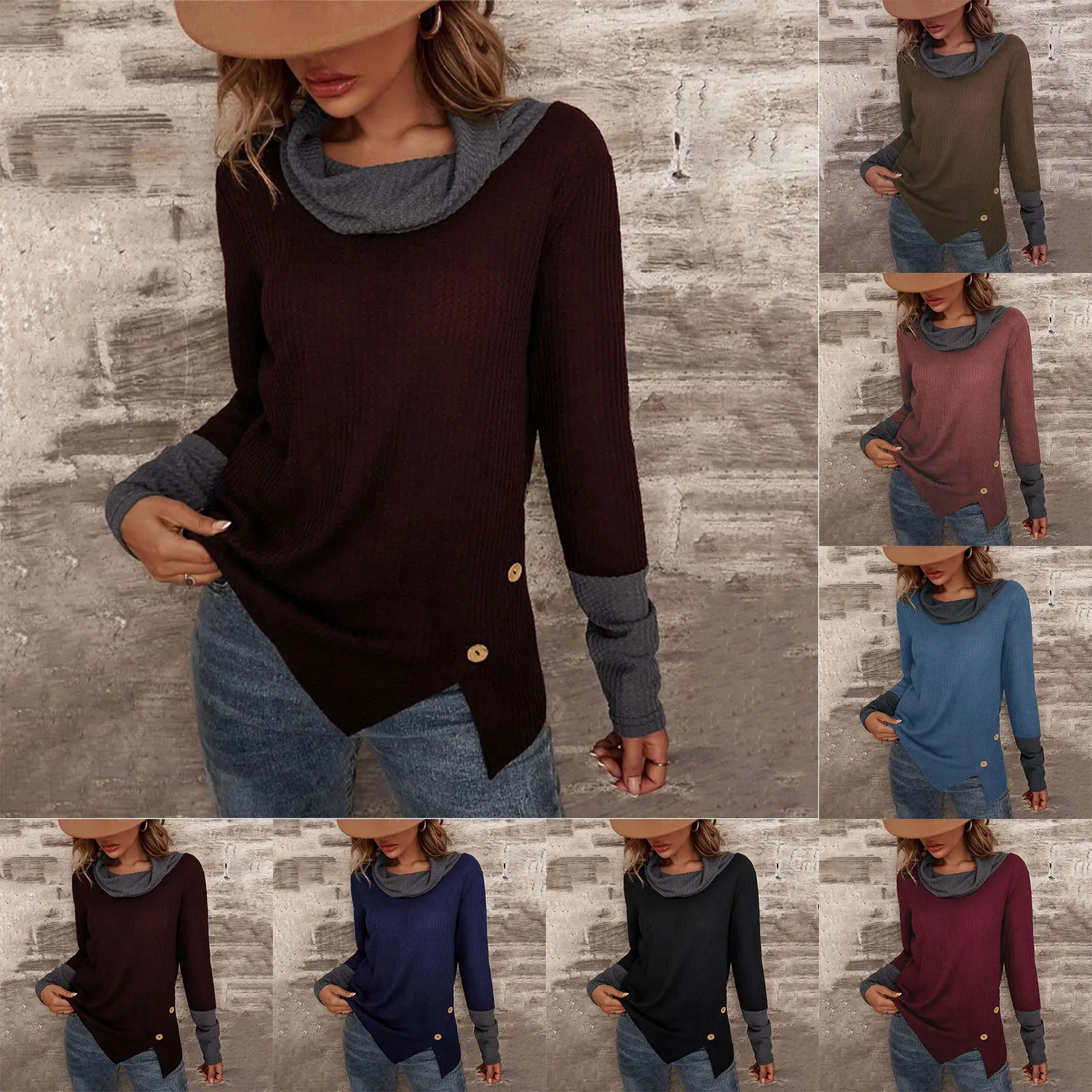 

Women's Long Sleeves Tops Side Slit With Buttons Pullover Sweatshirt Crew Neck T Shirts Casual Workout Tops Plain Tunic Tops