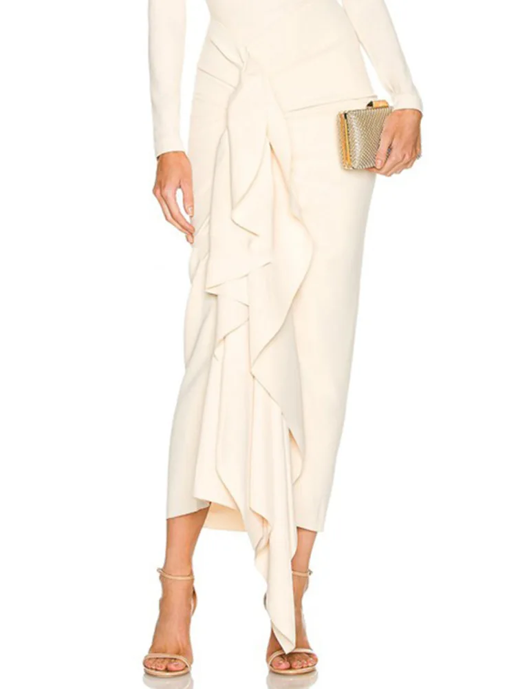 DEAT Элегантное платье с разрезом на шее и оборками спине эластичное женское