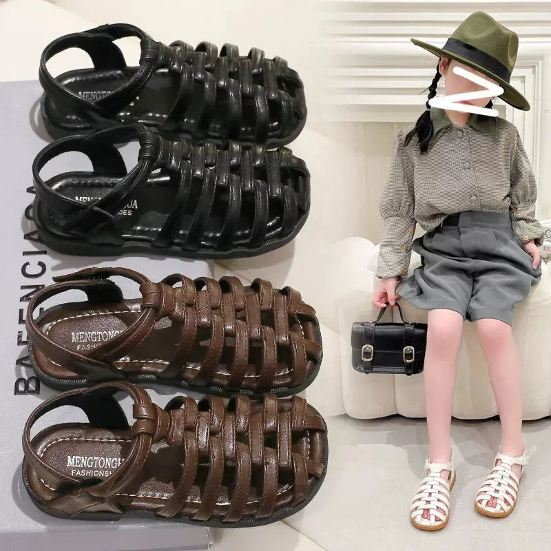 Girls' Sandals Summer New Children's Fashion Baotou Roman Sandals Boys' Soft Bottom Open Toe Outdoor Walking Shoes