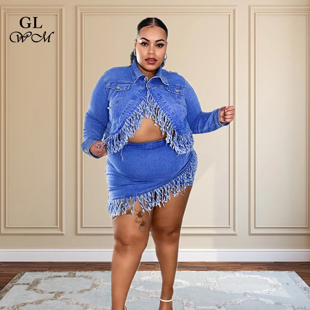 

S-2XL Fashion Washed Tassel Two Piece Women's Sets Sexy Club Women Crop Top with Blue Jeans Skirts Shorts Wolesale Dropshipping