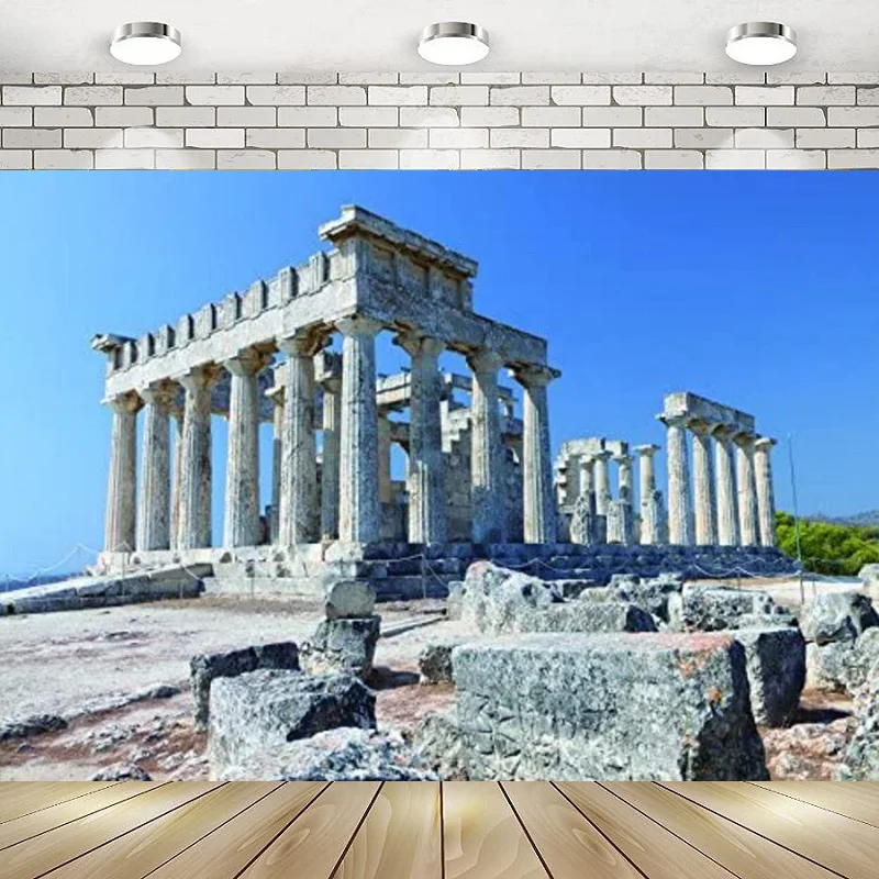 

Acropoli Ancient Ruin Site Parthenon Marble Pillar Greece Happy Birthday Party Photography Backdrop Background Banner Decoration