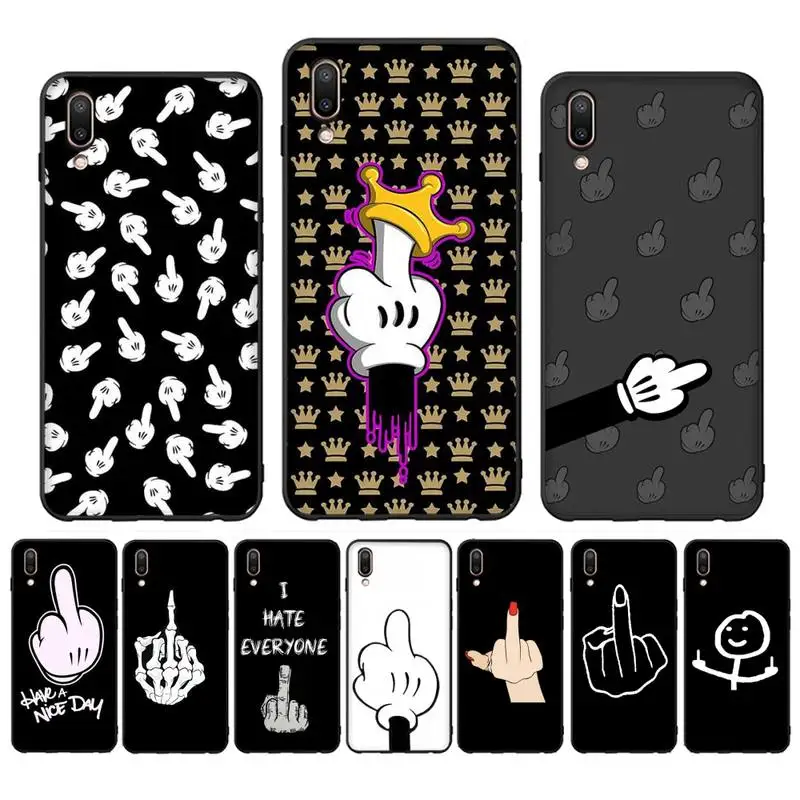 

Cartoon Middle Finger Phone Case Case For Oppo Reno Realme C3 6Pro Cover For vivo Y91C Y17 Y19 Funda Capa