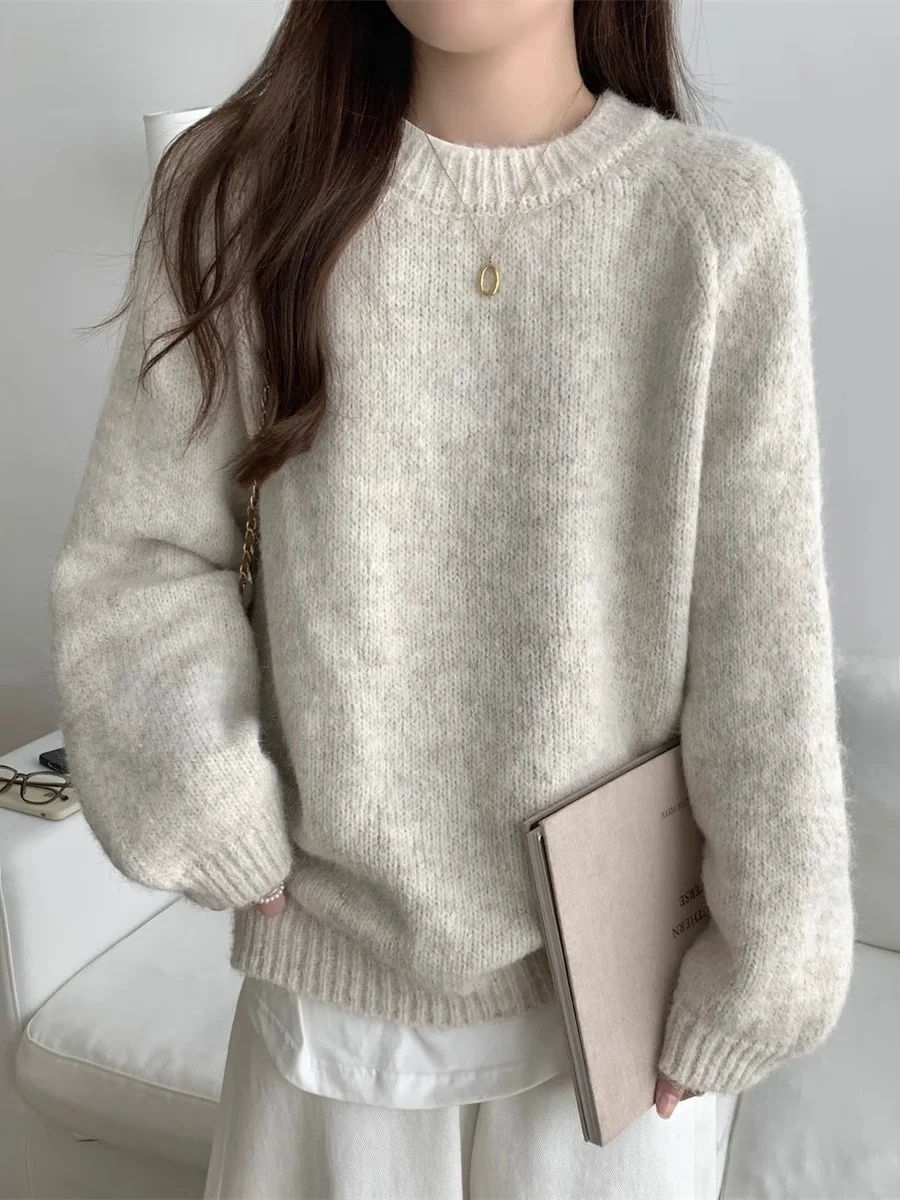 La Chabell Milk Fufu Мягкий клейкий свитер с круглым вырезом Женский осенне-зимний