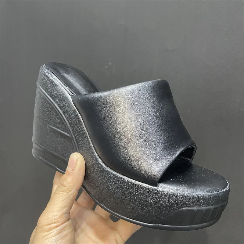 2023 Summer New Wedges Thick Bottom Women's Sandals Platform Round Toe Slip-on Female Shoes High Heels Peep Toe Ladies Footwear