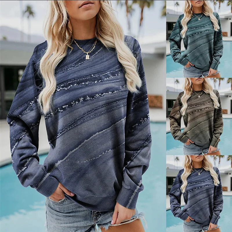 

Spring Autumn Fashion Women's Loose Printing Long Sleeve Round Neck Sweater Casual Versatile Lady Top Shirts