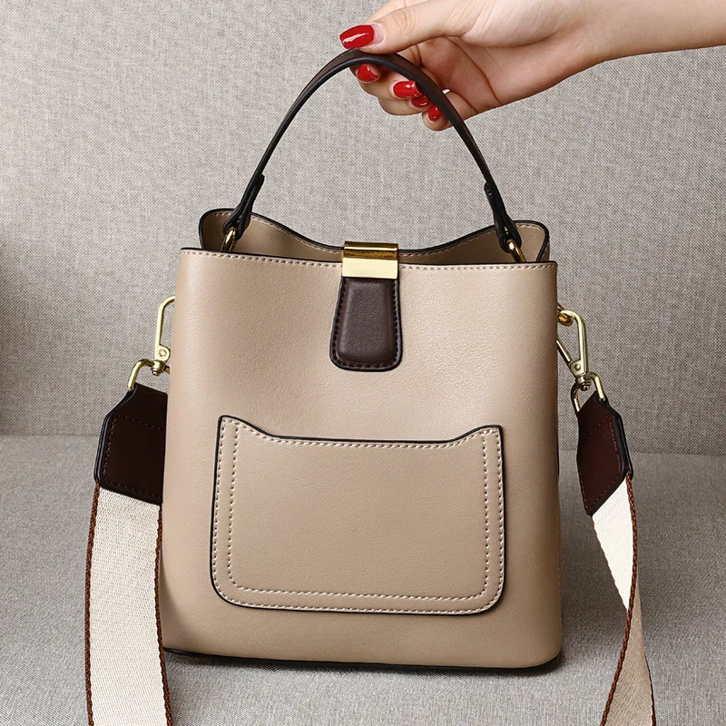 

2022 New Genuine Leather Fashion Bucket Bag For Women High Quality Shoulder Bags Ladies Handbags Luxury Brand Designer Totes