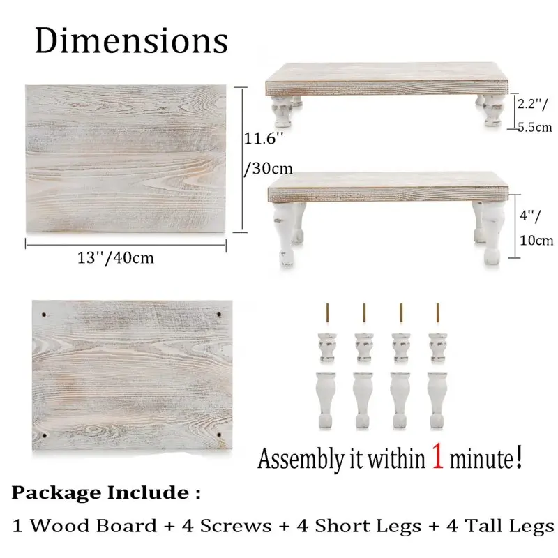 

Stands Lovely Farmhouse Table Centerpiece Short & Tall Footed Wood Tray Risers for Display and Storage, Perfect for Coffee Kitch