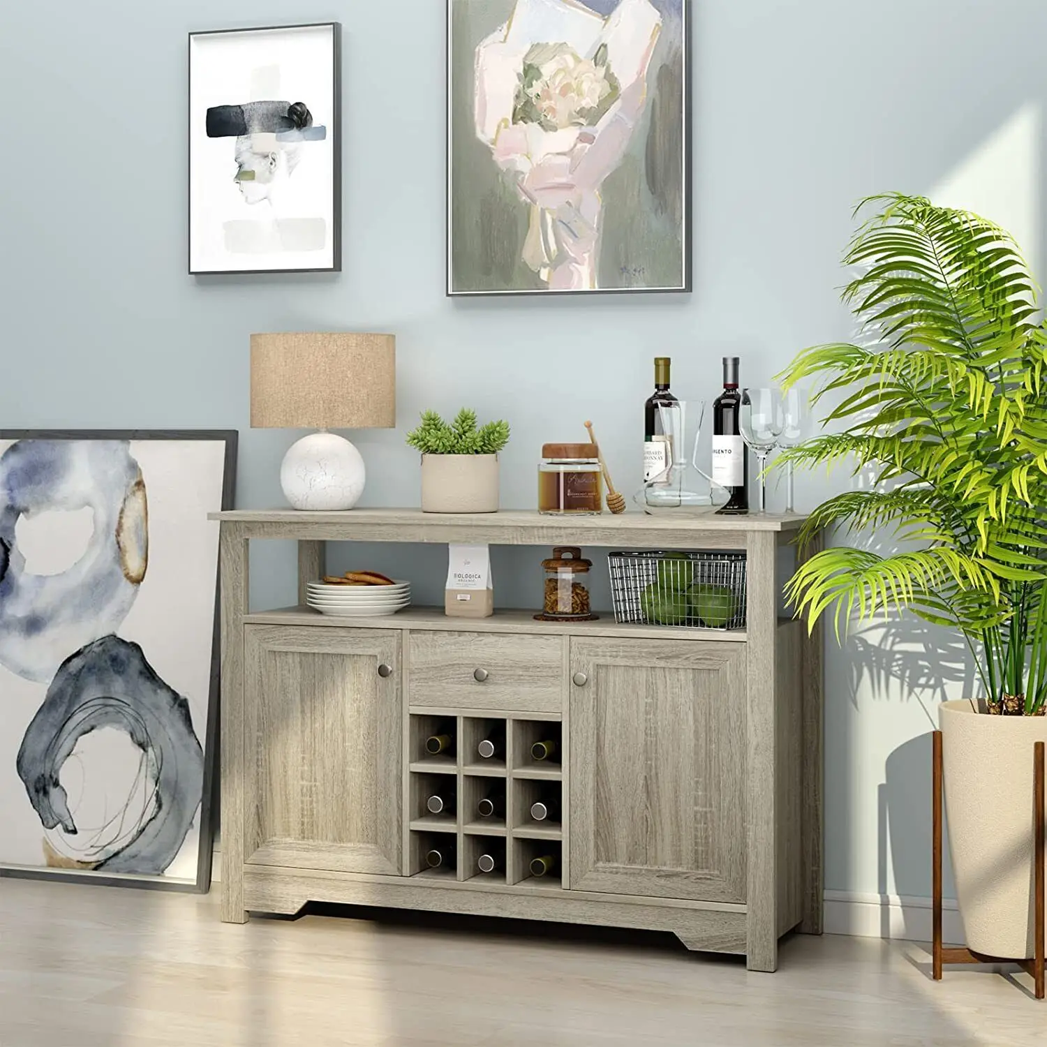 

HOMFA Buffet Cabinet Wine Bar Cabinet Console Table Cupboard Table for Kitchen Dining