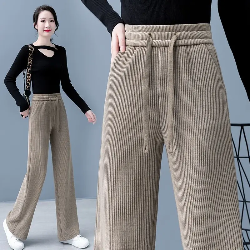 

Брюки женские вельветовые с завышенной талией, винтажные повседневные Широкие штаны в Корейском стиле, элегантная уличная одежда свободного покроя из хлопка с поясом, X219, весна-осень