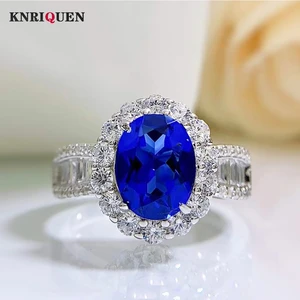 Vintage 100% 925 Sterling Silver 7*9MM Sapphire Gemstone Rings for Women Charms Wedding Engagement Band Party Fine Jewelry Gift
