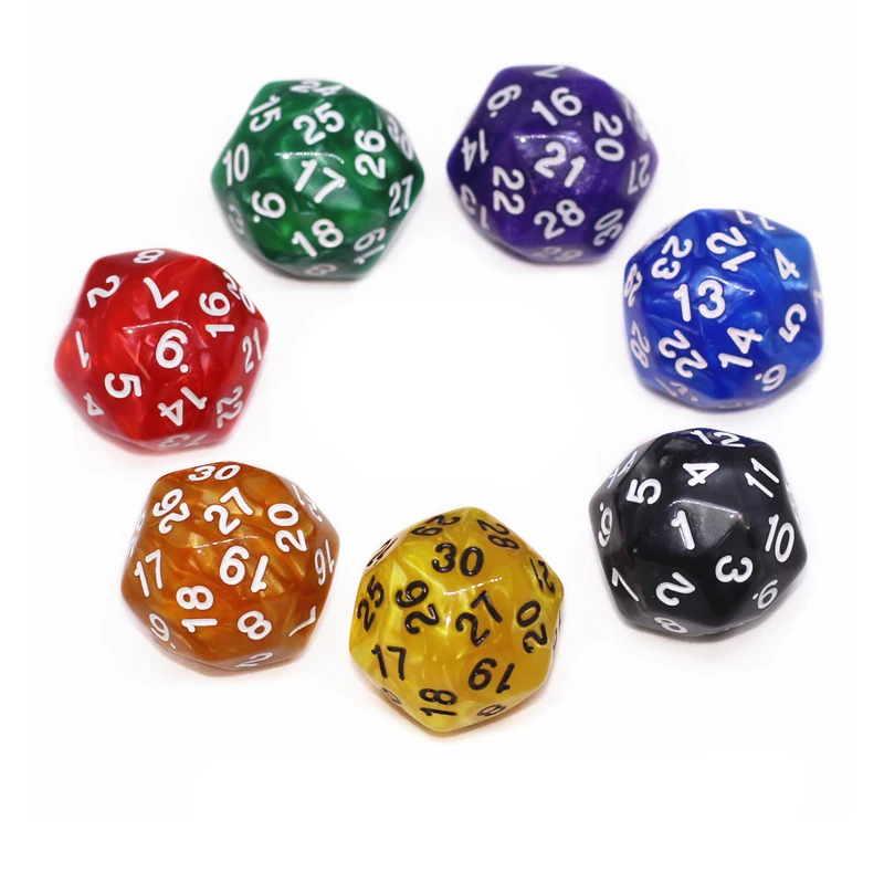 

7Pcs 30 Sides Dice With Pearlized Effect D30 Marble Dice Set for Board Game Dice