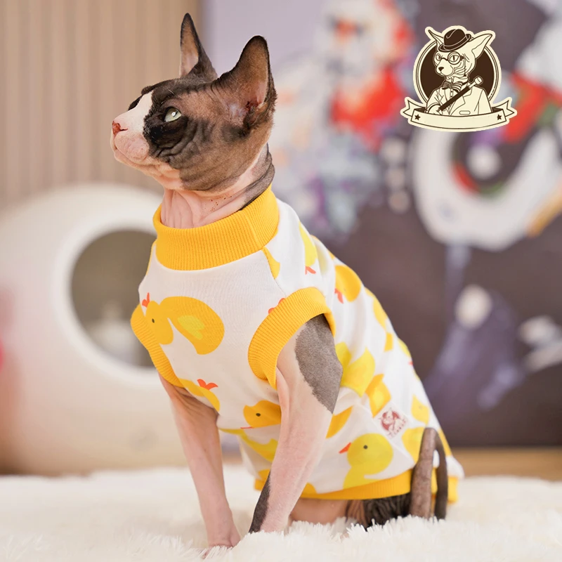 

Summer hairless cat, little yellow duck, breathable clothes, Sphinx Devon pet cat vest, thin and comfortable cotton bullet