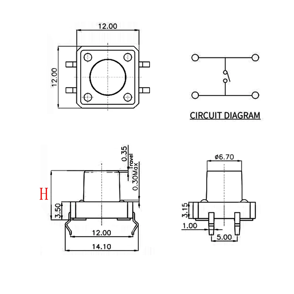 20Pcs/lot 12x12mm Panel PCB Momentary Tactile Tact Push Button Switch 4Pin DIP 12x12mmx4.3mm/4.5/5/6/6.5/7/8/9/9.5/10/11/12mm images - 6