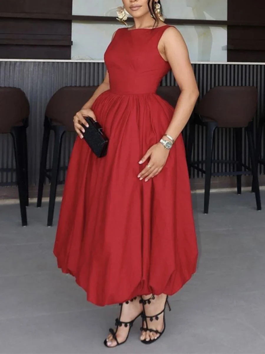 VGH Красное темпераментное бальное платье для женщин с круглым вырезом без