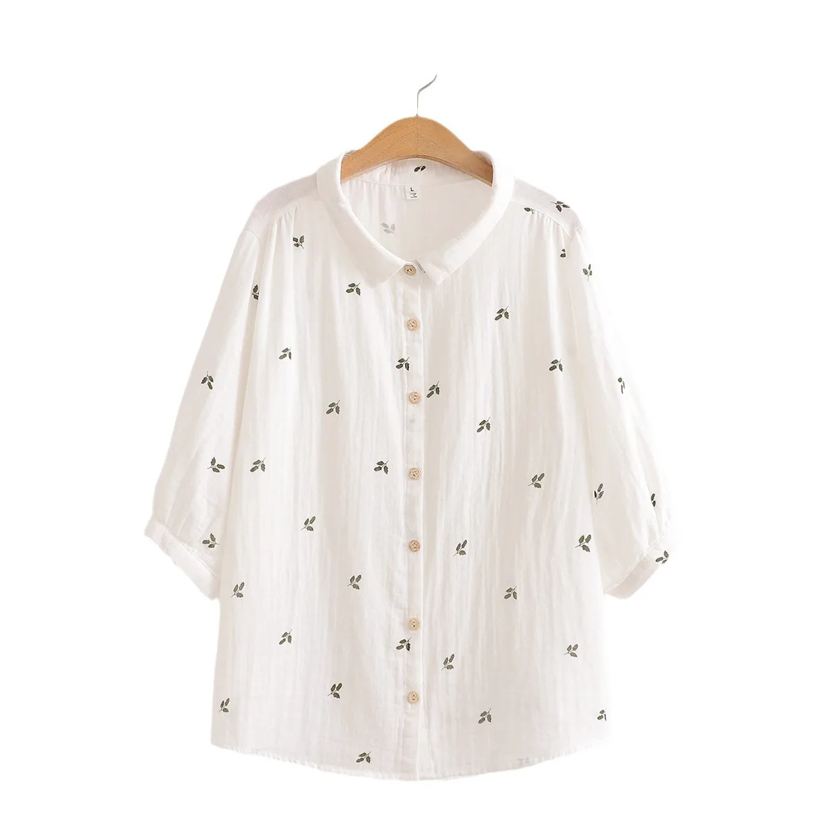 Рубашка с отложным воротником и рукавом 3/4 из хлопчатобумажной пряжи принтом