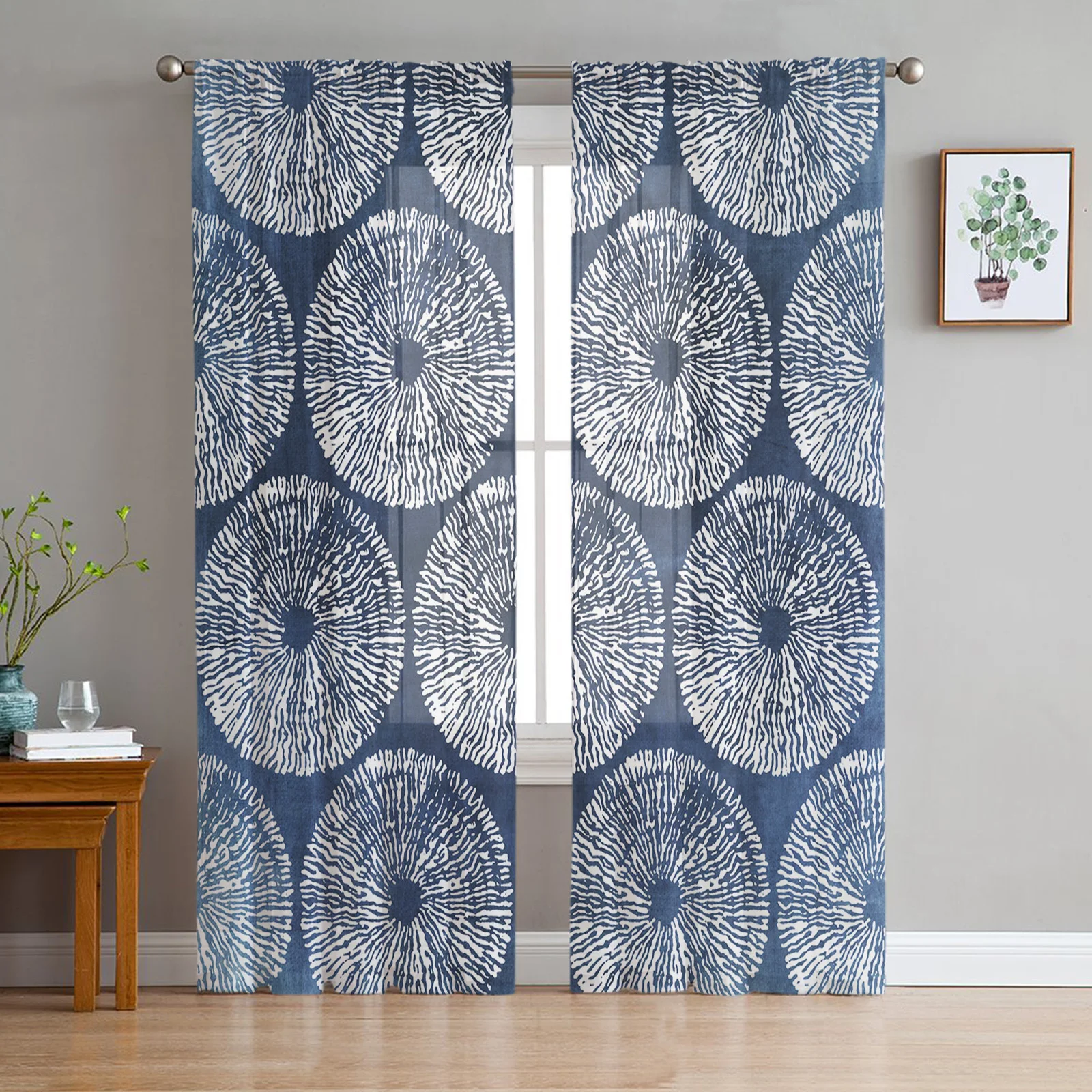 Текстурные прозрачные Занавески цвета индиго для загородного дома шторы из тюля