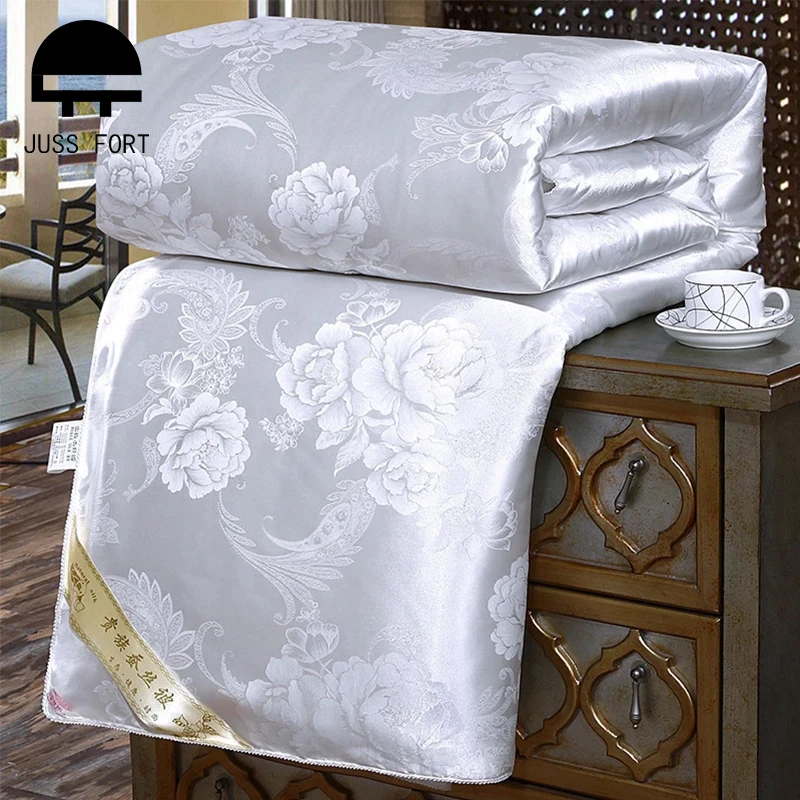 

Mulberry Silk Comforter/Blanket/Quilt/Duvet for Winter Thicker Warm King Queen Size bedding Solid color Jacquard With Gift box