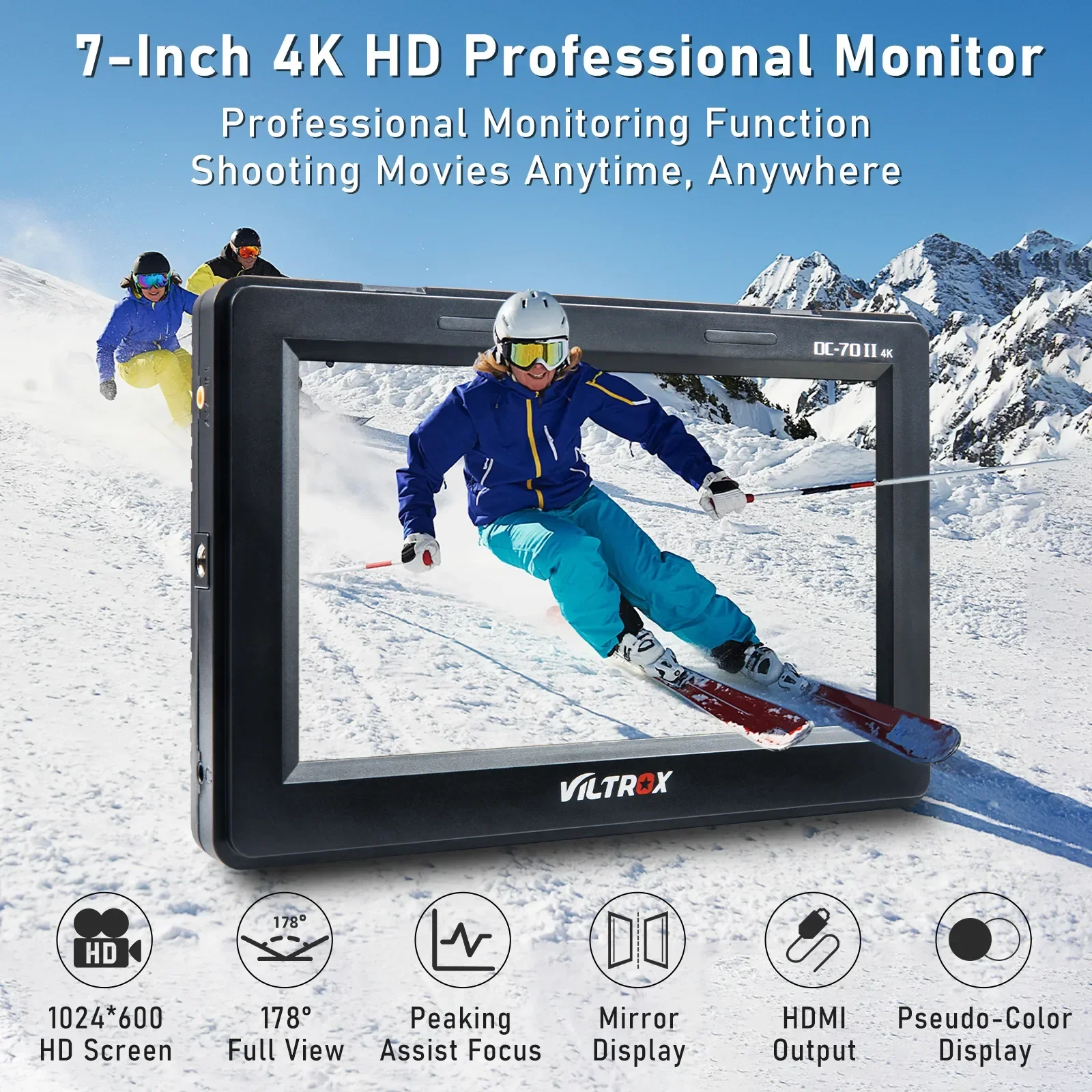 Фото 7-дюймовый монитор Viltrox DC-70 II для DSLR-камер, LCD-дисплей, видеоассистент, 4K, HDMI, HD AV-вход, с батареей для камеры №2