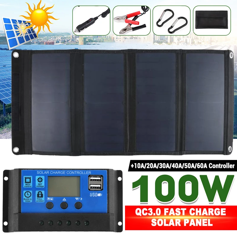 

Портативная Складная Водонепроницаемая солнечная панель 100 Вт QC3.0 с функцией быстрой зарядки