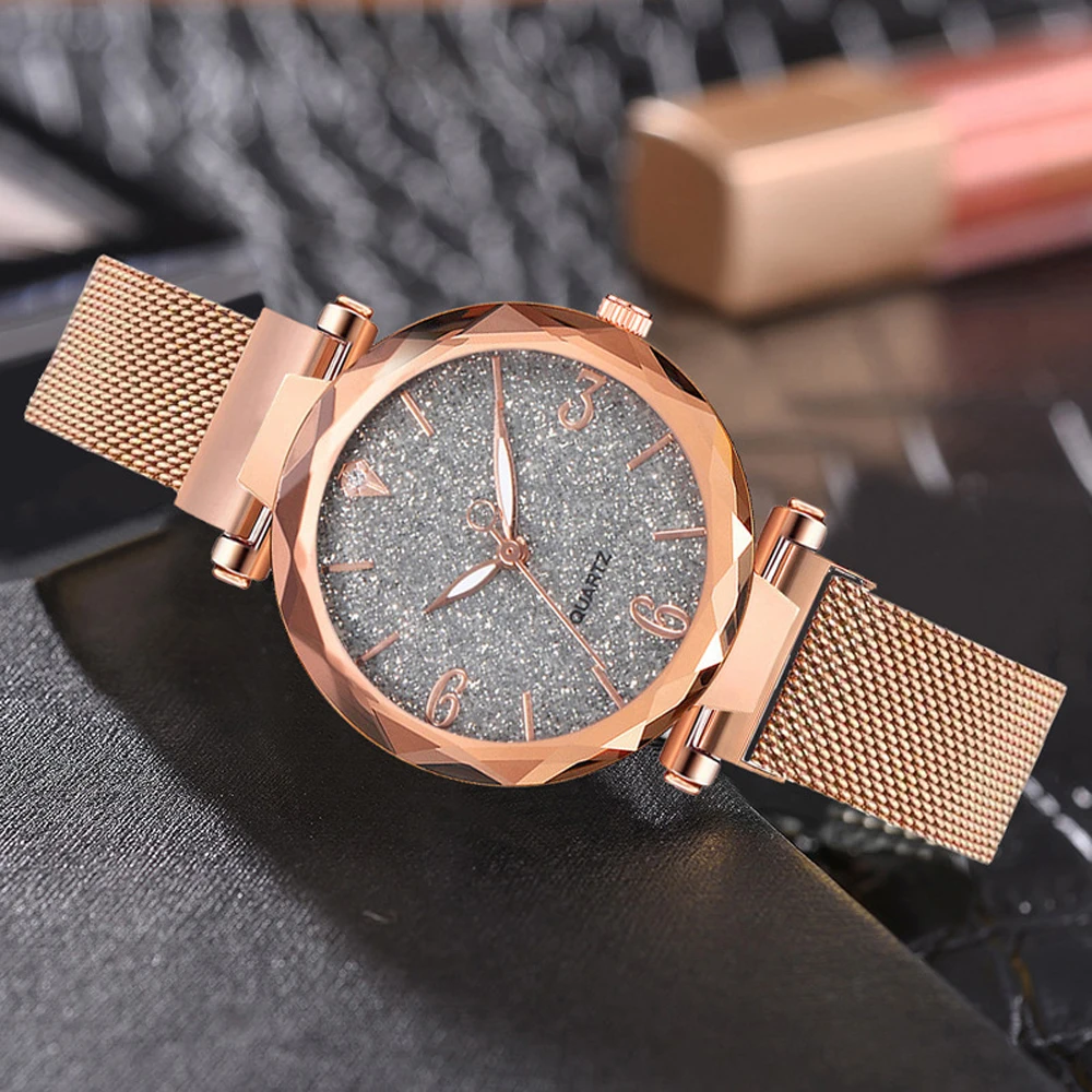 Rose Gold Women Watch 2023 Top Brand Luxury Magnetic Starry Sky Lady Wristwatch Mesh Female Clock For Dropship Relogio Feminino enlarge