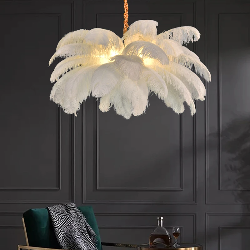 

Nordic ostrich feather led chandelier living room home decoration chandelier lamp bedroom interior lighting chandelier