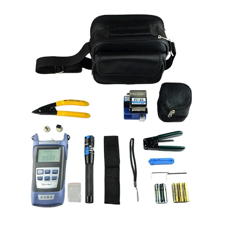 

10PCS Fiber Optic FTTH Tool Kit with FC-6S Fiber Cleaver and Optical Power Meter 1MW Visual Fault Locator Wire stripper CFS-2