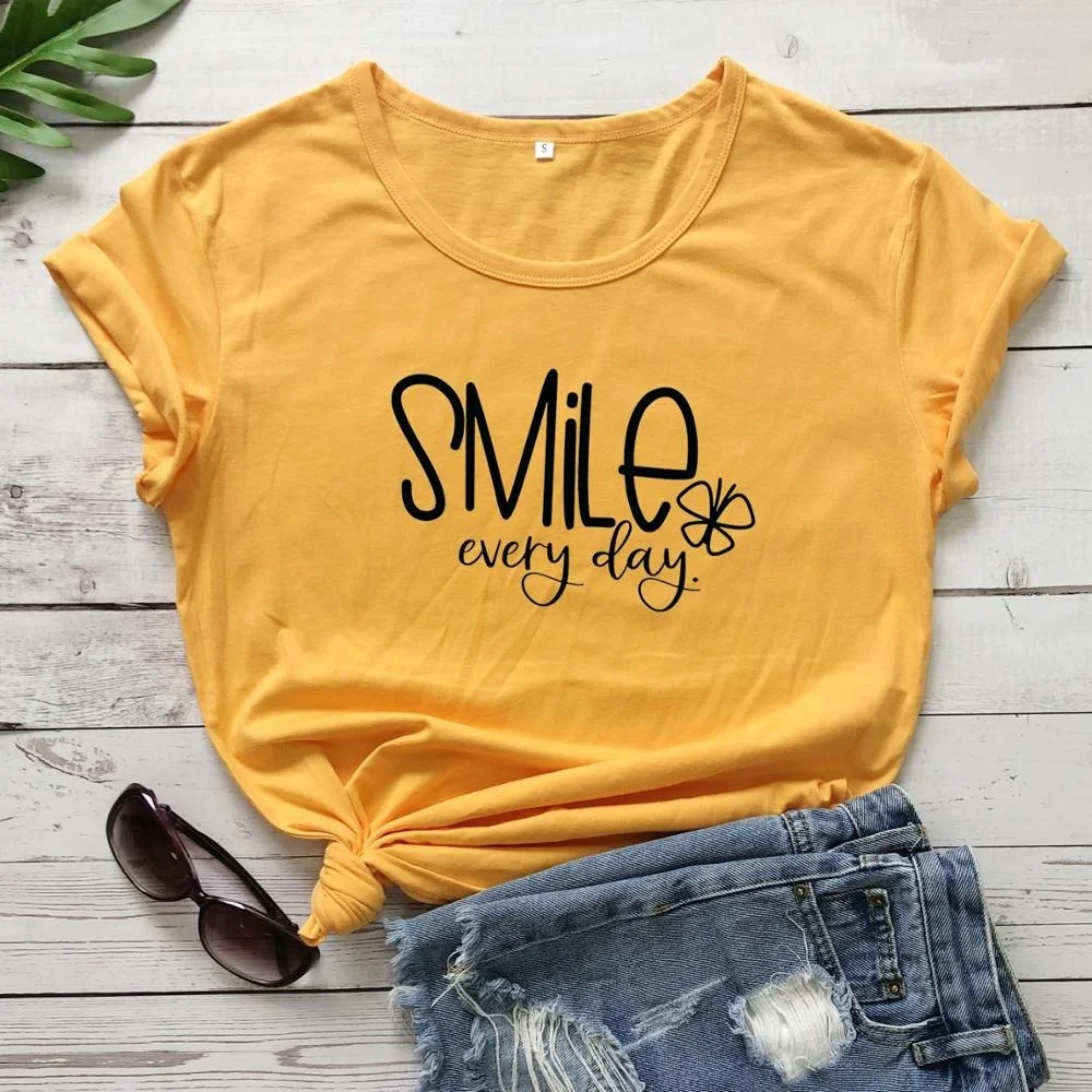 

Smile Every Day Be Happy find joy women pure young girl tees young tops L555