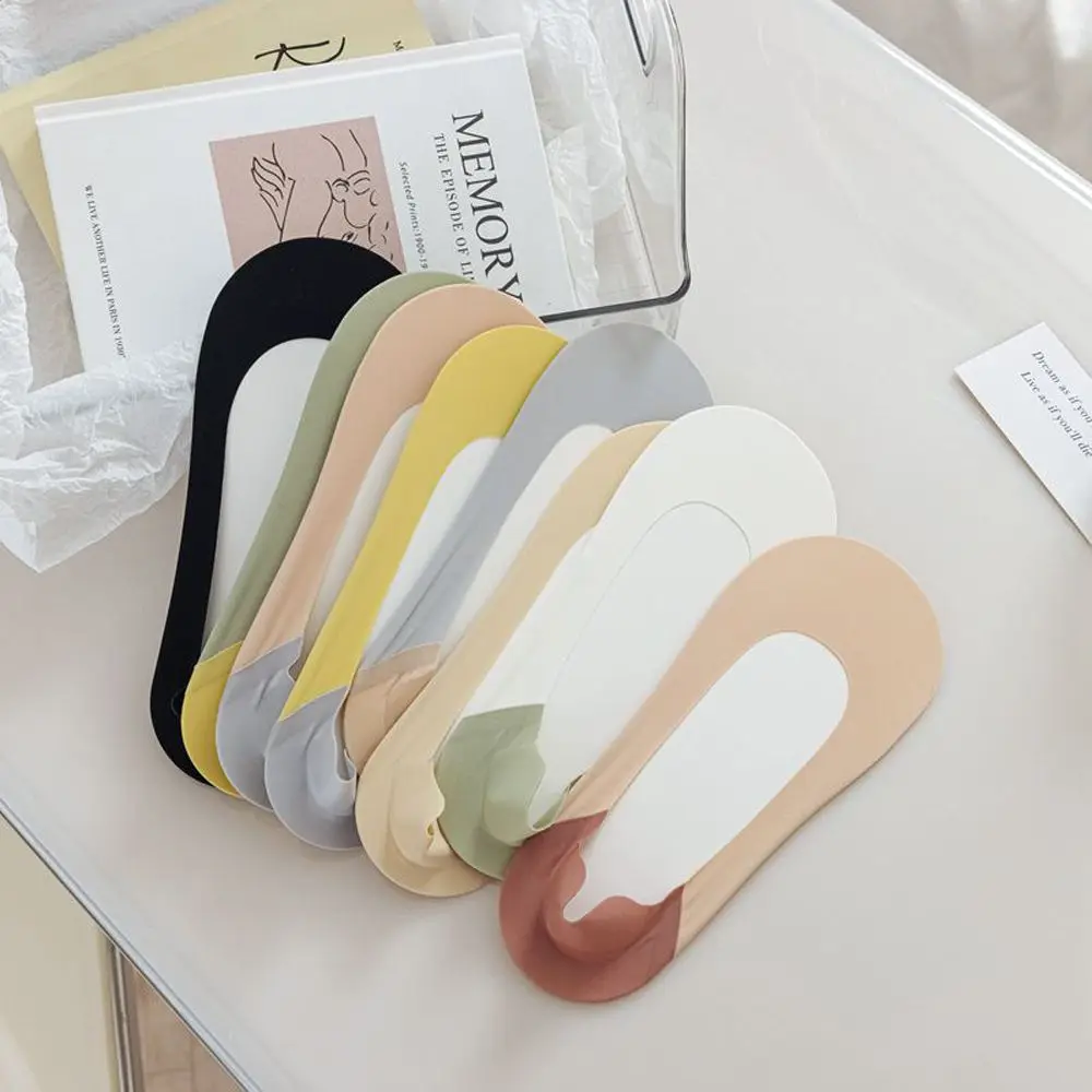 

Summer Non-slip Ice Silk Contrasting Colors Women Sock Slippers Candy Color Hosiery Boat Socks Ultra-thin Socks