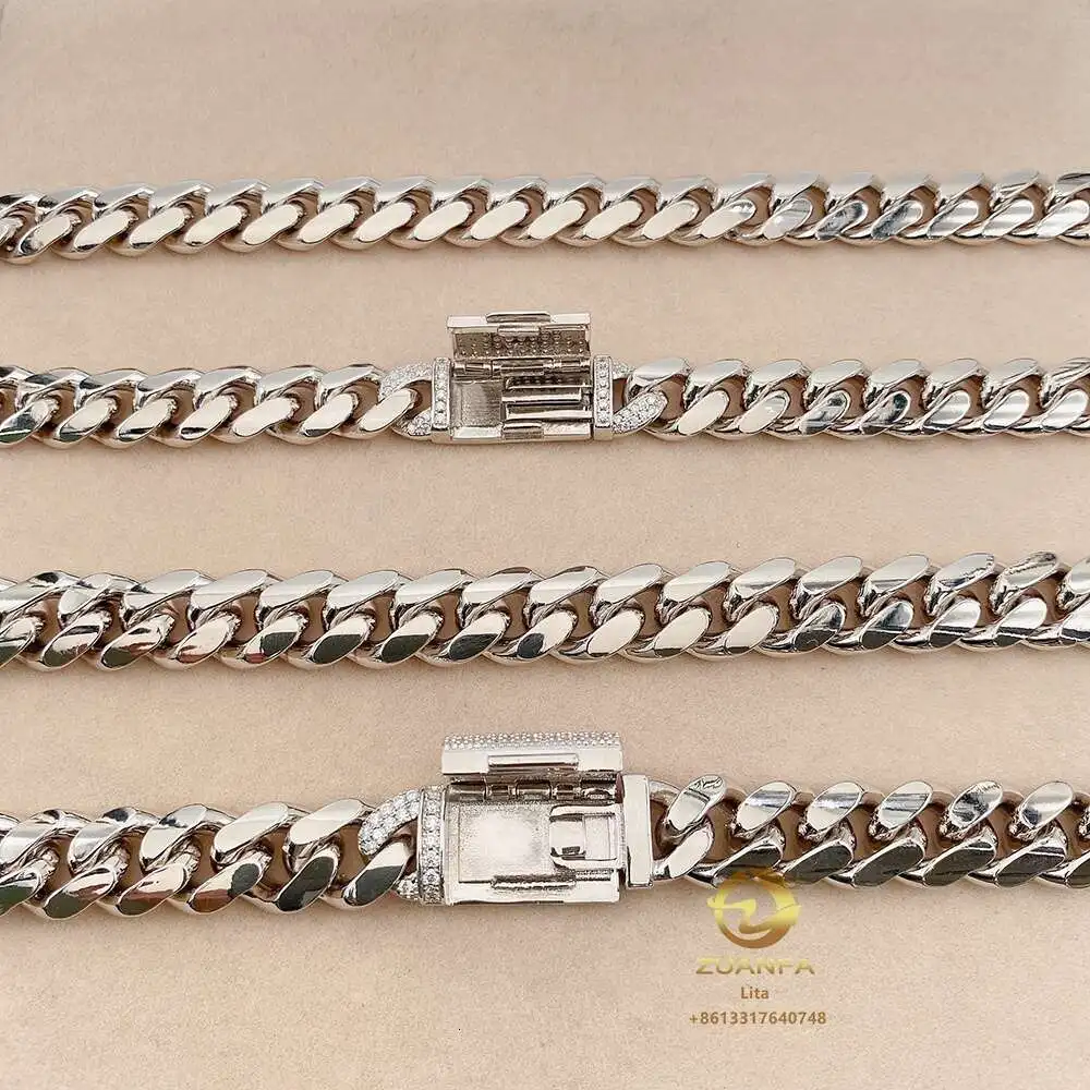 Мужская Серебряная цепочка из кубинской цепи с муассанитом 12 мм в стиле хип-хоп