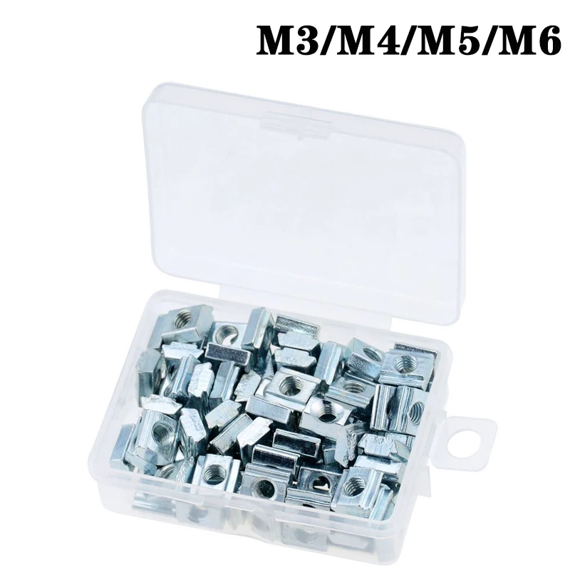 

100 шт./компл. M3 M4 M5 T-образные гайки-застежки, оцинкованные гайки с Т-образными пазами для алюминиевого экструзионного профиля серии 20