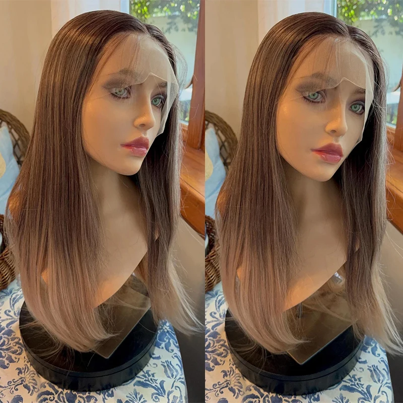Синтетический парик спереди прямой мягкий омбре брюнетка блондинка крутой