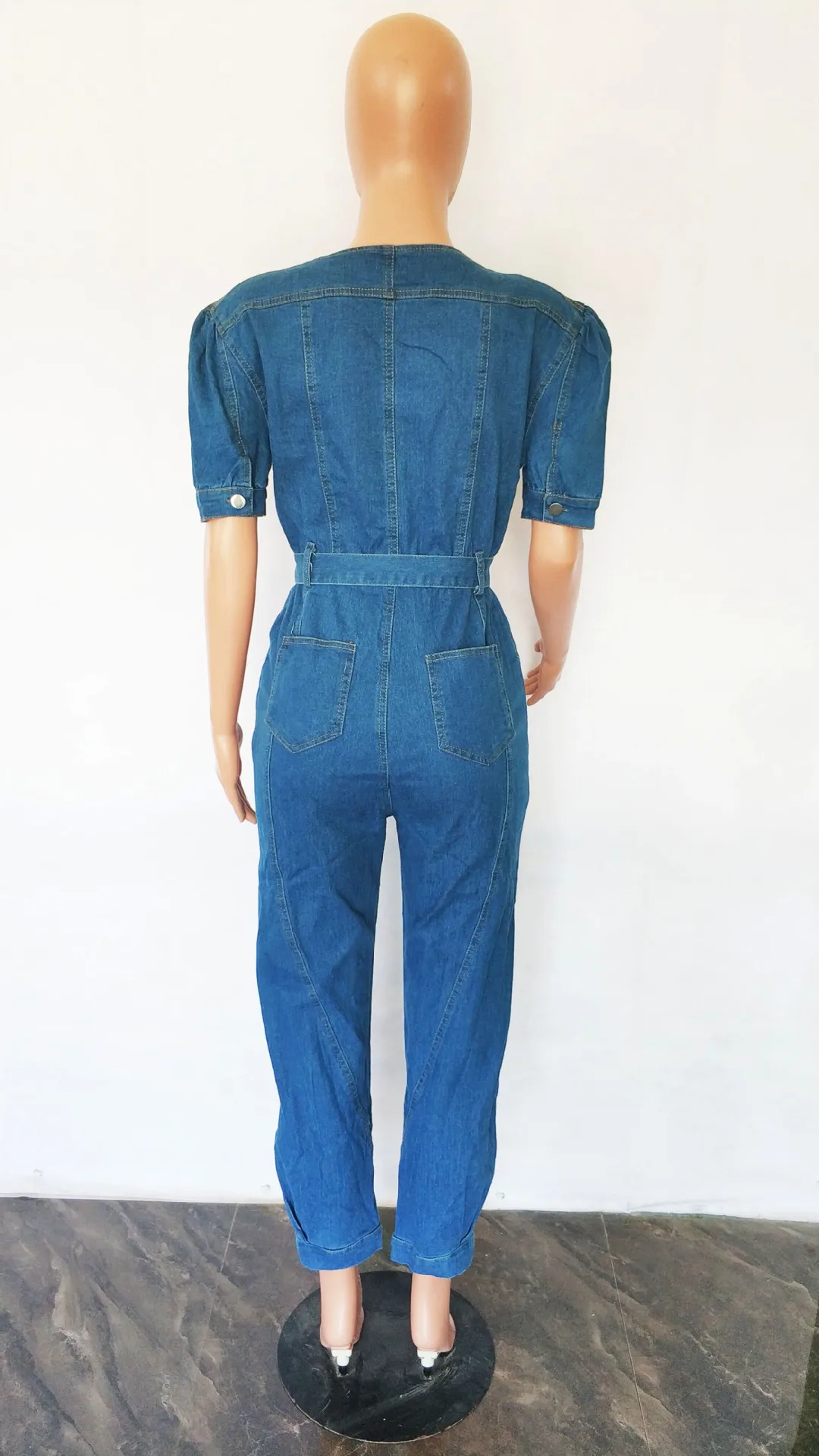 Casual Women's Jumpsuit 2023 Summer New Fashion High Street V-Neck Pocket Design Loose Denim Short Sleeve Jumpsuit