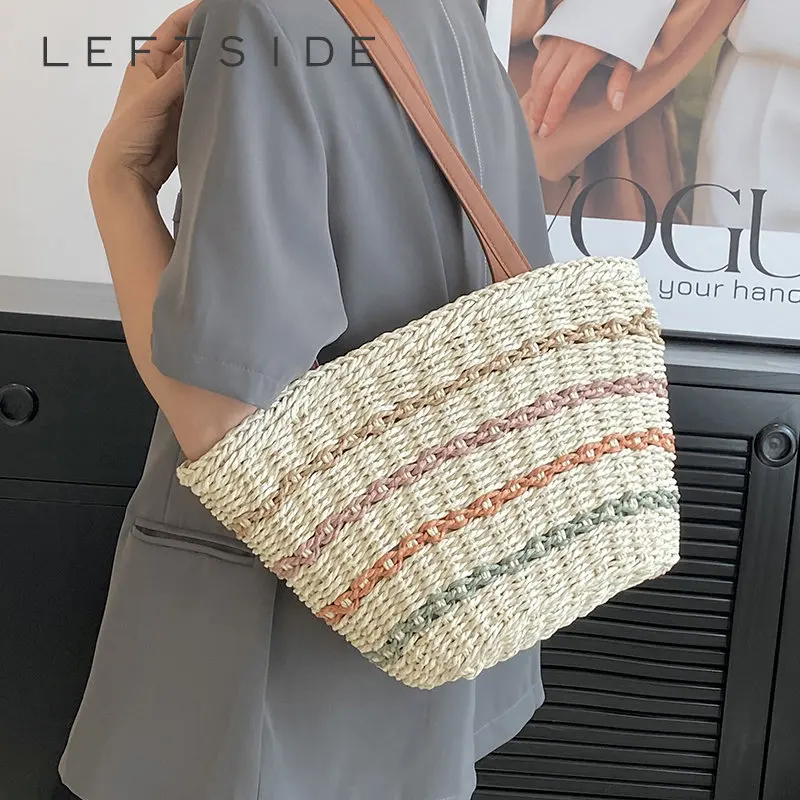 

LEFTSIDE Summer Women Weave Straw Tote Bag 2023 New In Travel Beach Bags Handmade Lady Rattan Bucket Big Shoulder Side Handbags