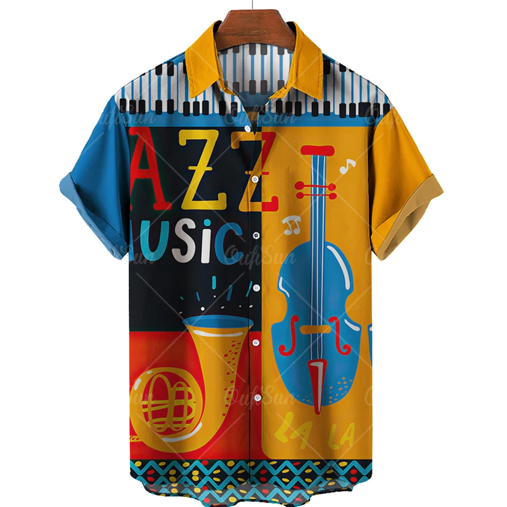 

Moda müzik gitar 3D bask renkli üstleri yaz V boyun ksa kollu büyük boy Camicias hawaii tarz gevek rahat giyim