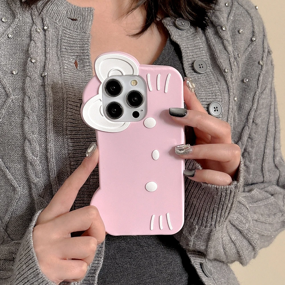 Мягкий силиконовый чехол для телефона с большим лицом Hello Kitty Candy Bowknot iPhone 16 Pro Max 15 14