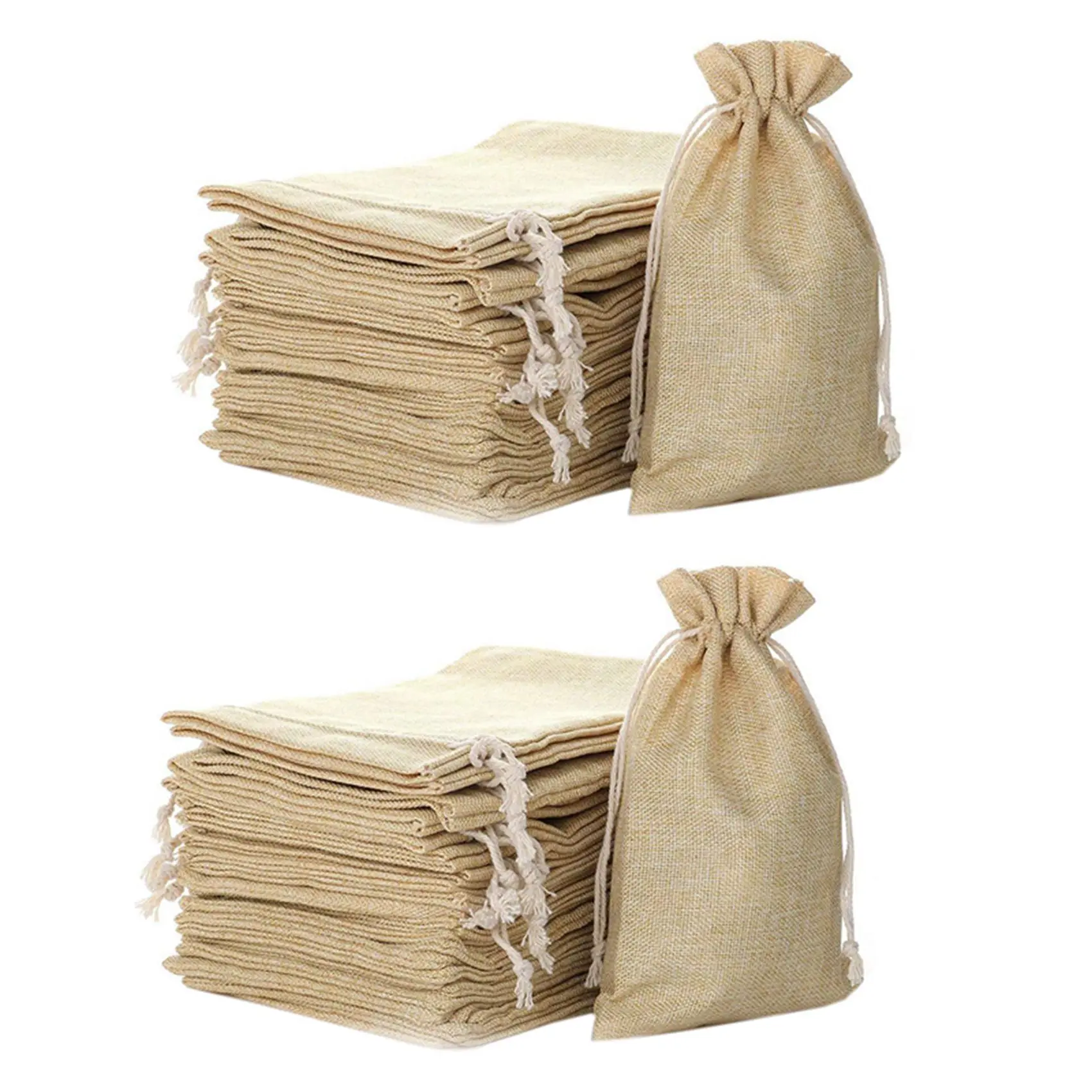 

50 Pcs Natural Linen Burlap Bags with Jute Drawstring for Gift Bags Wedding Party Favors Jewelry Pouch Snack Sacks