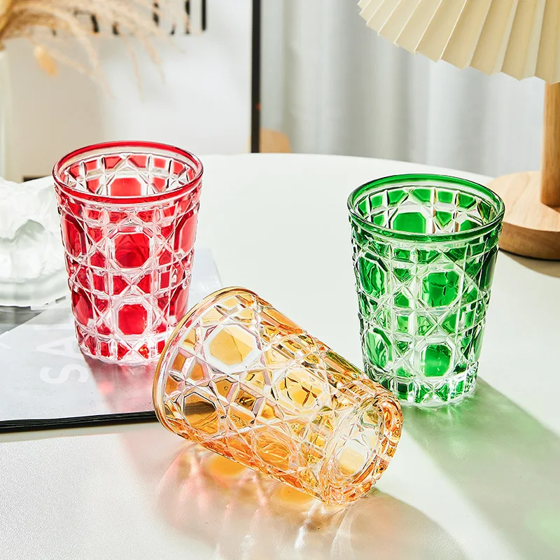 

PINNY 310ML European Checkered Crystal Glass Colored Whiskey Glasses Hand-engraved Beverage Mug Unique Art Drinkware