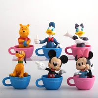 6 pcs disney mickey mouse minnie donald duck vigny bear cake decorations tea cup anime figure model birthday baking kid gifts