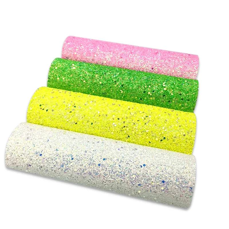 

XHT Sequins Fluorescent Chunky Glitter Synthetic Artificial Leather Roll by Yard Material for Making Shoe/Hair Bow/Craft