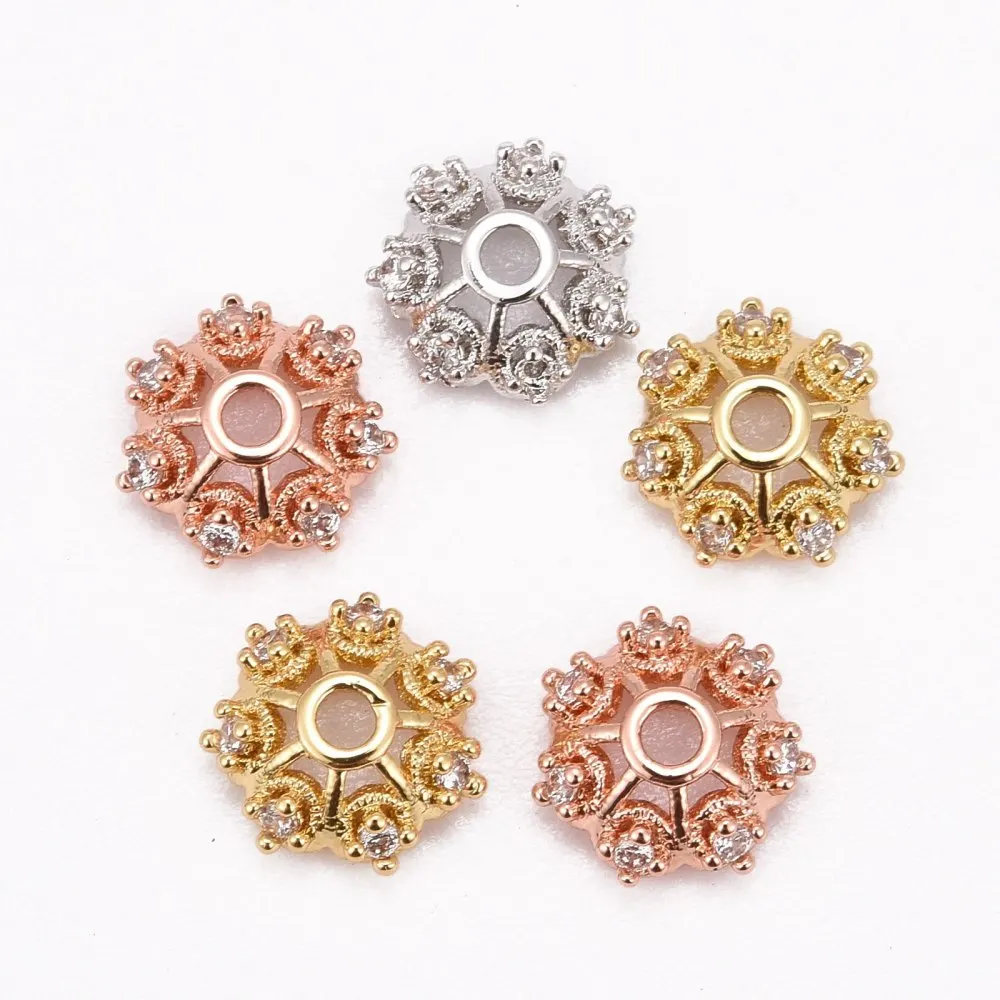 

CZ Brass Micro Pave Cubic Zirconia Flower Bead Caps Fancy Bead Caps Cadmium Free & Nickel Free & Lead Free 8x3mm Hole: 1mm