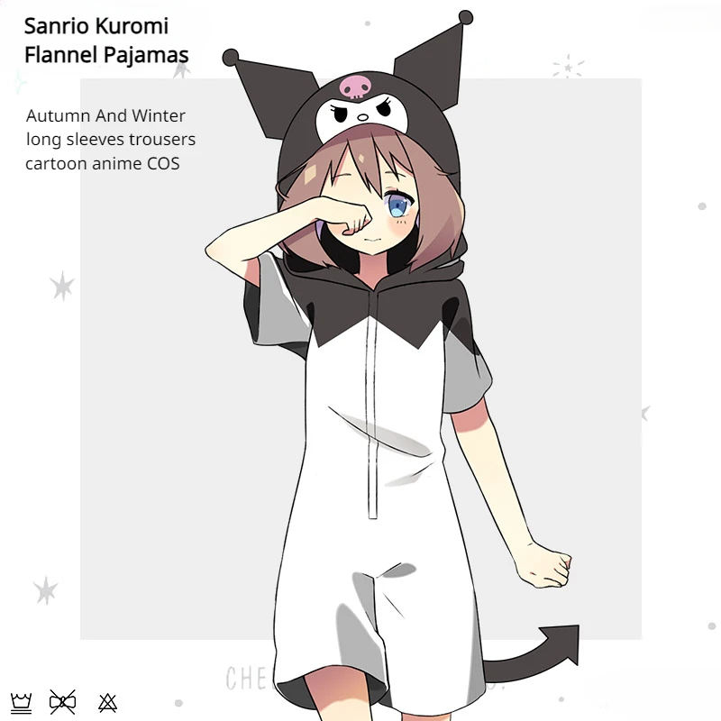 

Kawaii Sanrio Kuromi Flannel Pajamas Pure Cotton Sweatshirt Cute Shark Cartoon Anime COS Jacket Long Sleeves Trousers Clothing