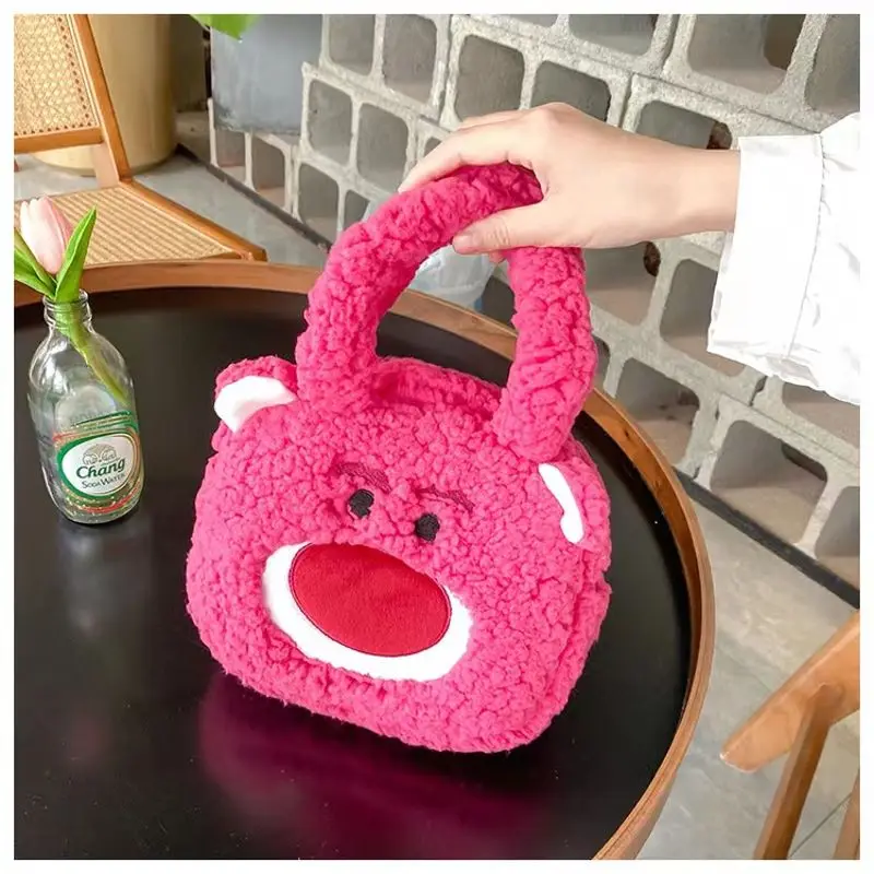 Korean Cute Lamb Flannel Bag 2022 Autumn And Winter Strawberry Bear Cartoon Bag Children's Casual Portable Going Out Handbag