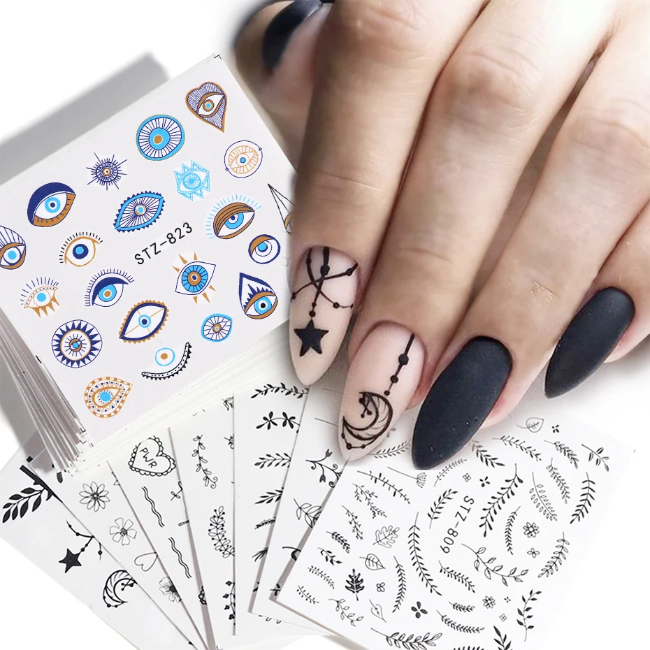 

HEALLOR Water Transfer Nail Art Sticker Set Black Lace Flower Leaf Decal Slider Wraps Tips Decor DIY Manicure New STZ808-855