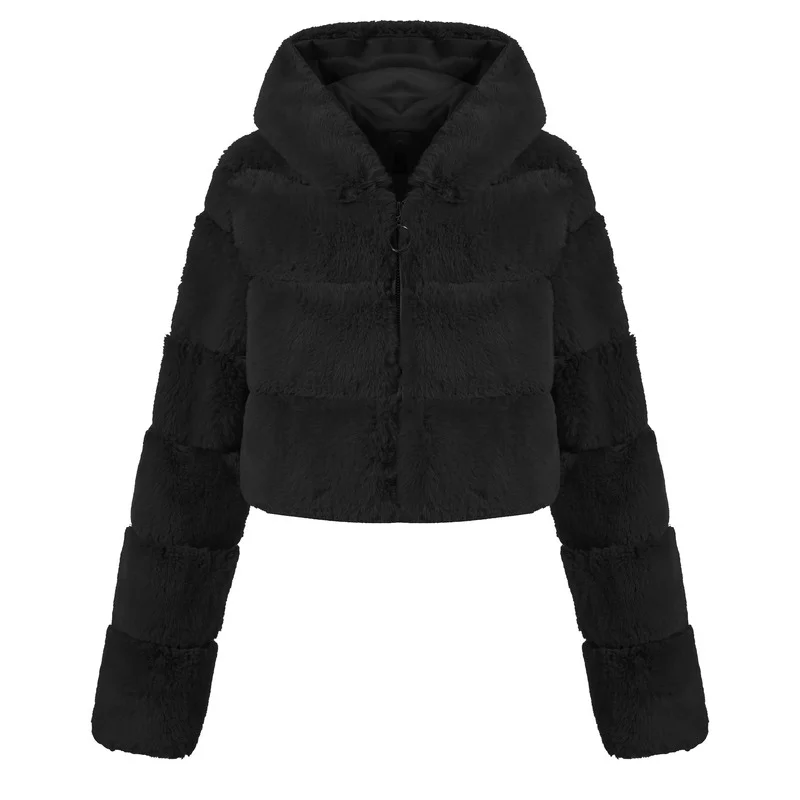 Faux Fur Hooded Coats Women Warm Thick Furry Outwears Autumn Winter Solid Color Short Hoodies Casual Commute Fashion Coat Jacket