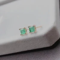 Small 18K Gold Stud Earrings for Daily Wear 3mm 100% Natural Emerald Earrings 100% Real 18K Gold Emerald Stud Earrings